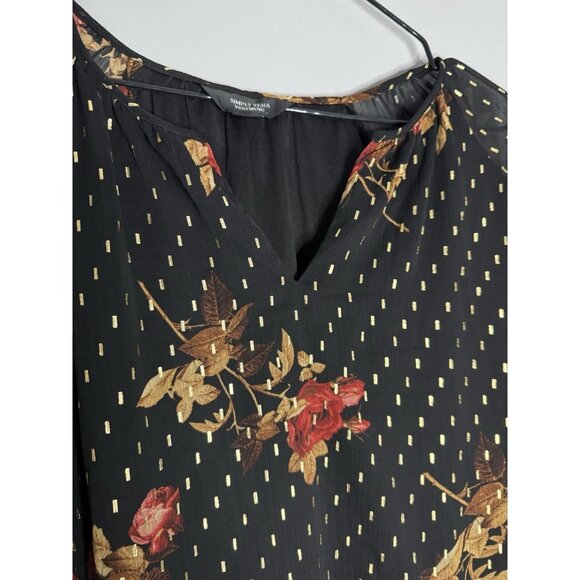 Simply Vera Wang Women Size XXL Fairy Grunge Black Floral Red Rose Top Boho Vamp - Picture 4 of 9